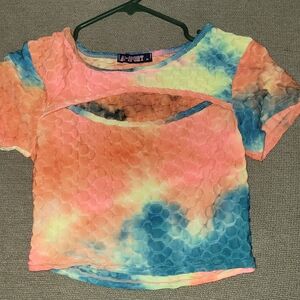 Sh1 Multicolor Tie-Dye Crop Top